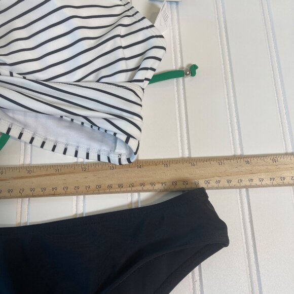 Cupshe Bikini NWT Women XL Black White Striped Twist Front Tie Back High Waist - Picture 4 of 7
